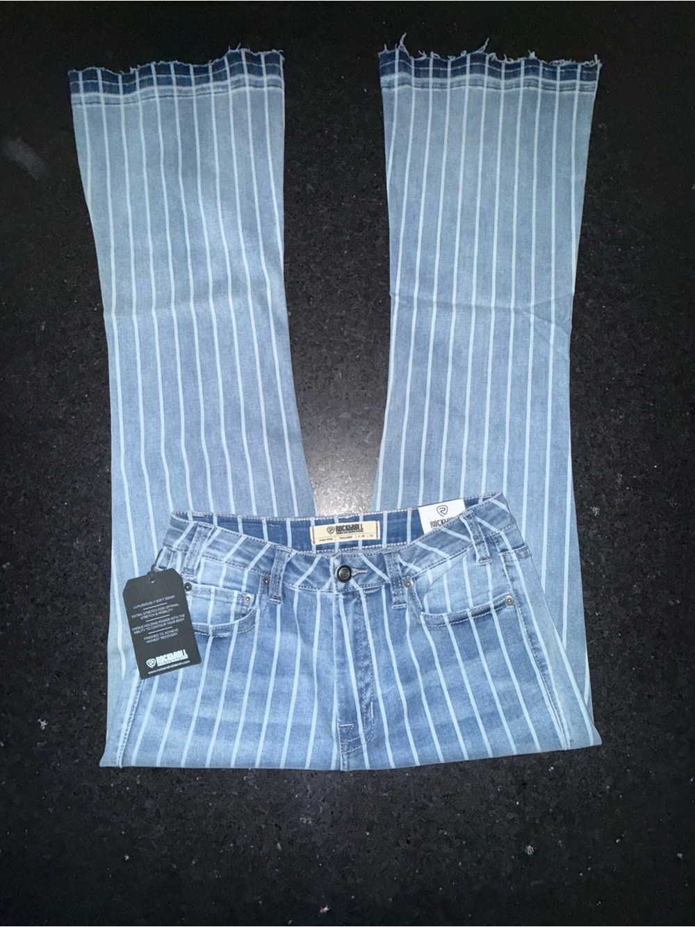 NEW ROCK & ROLL DENIM HIGH RISE EXTRA STRETCH
STRIPED TROUSER FLARE JEANS 29x32 - Picture 9 of 16